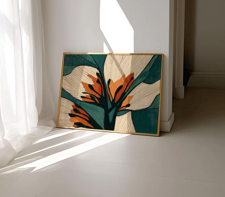 Minimalist botanical print with neutral palette ideal for hallway walls