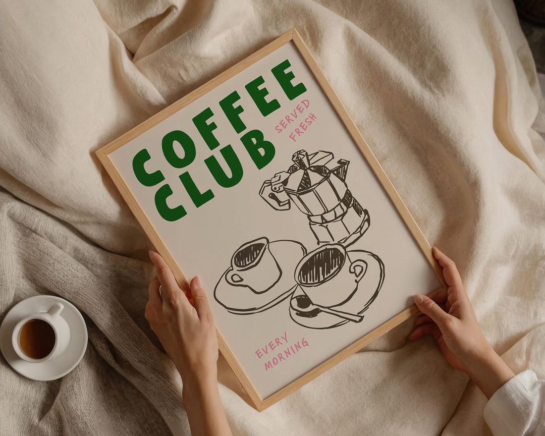 minimalist coffee art print with warm accents suitable for framing