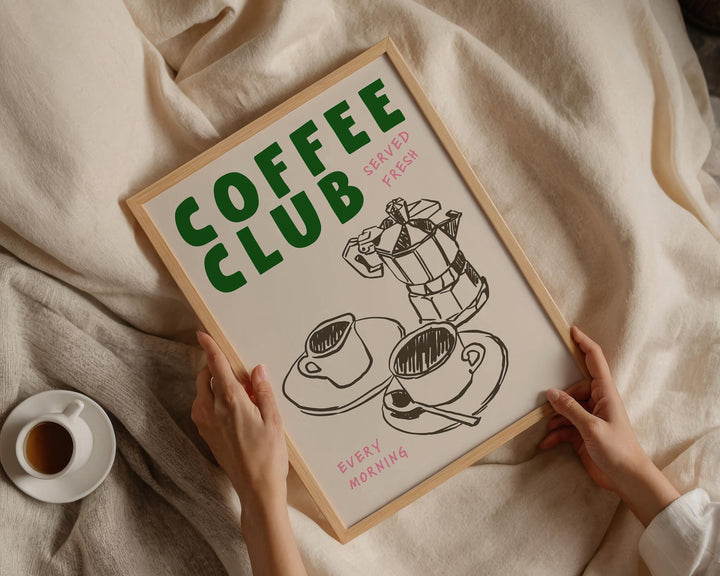 minimalist coffee art print with warm accents suitable for framing