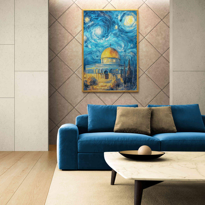 Decorative wall art of the Dome of the Rock Mosque in starry night