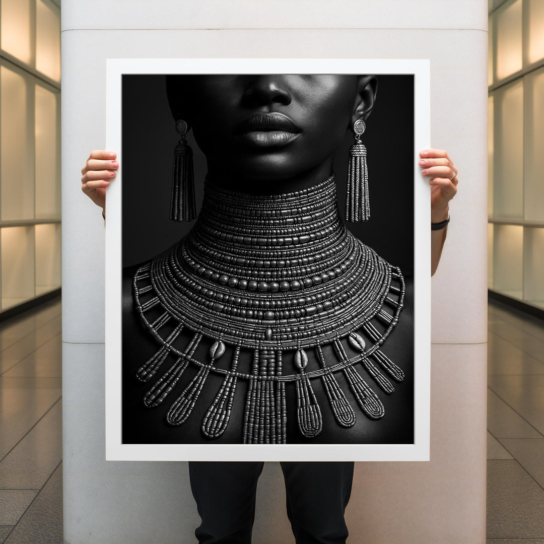 monochrome african tribal portrait print on premium canvas