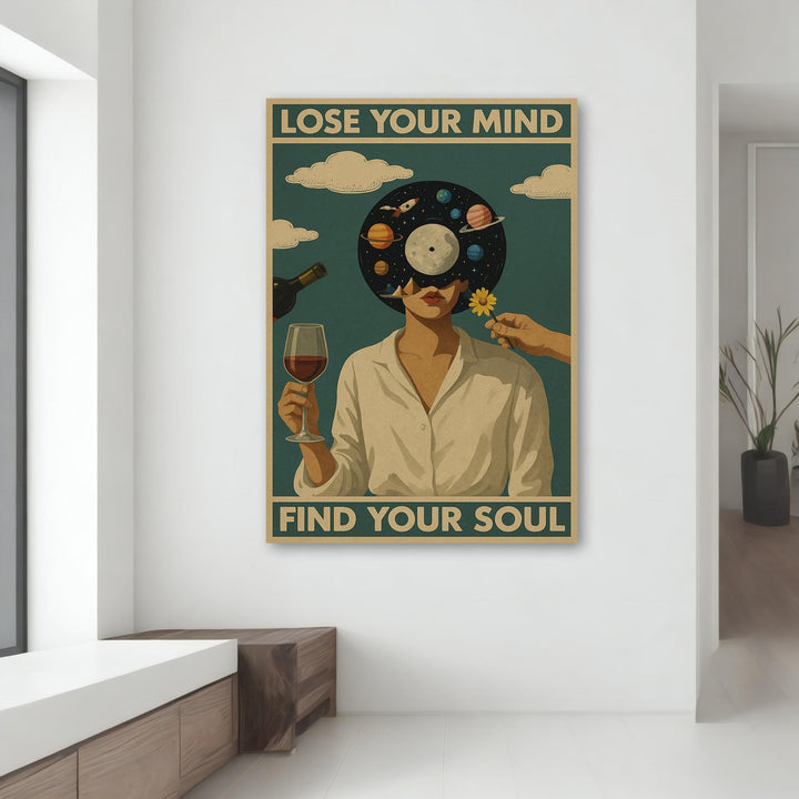 vintage style surreal head canvas with bold colors