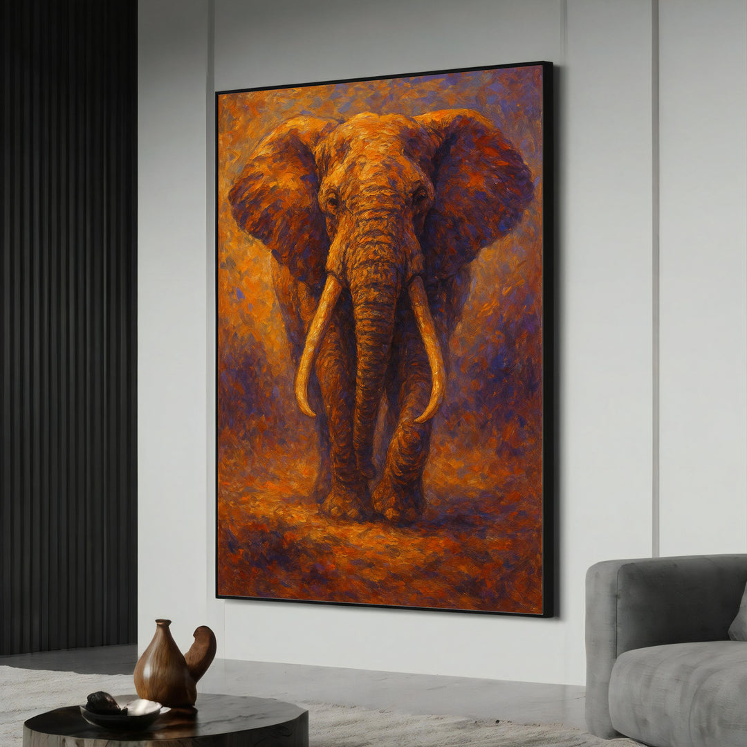 Majestic elephant on fiery canvas with sunset tones