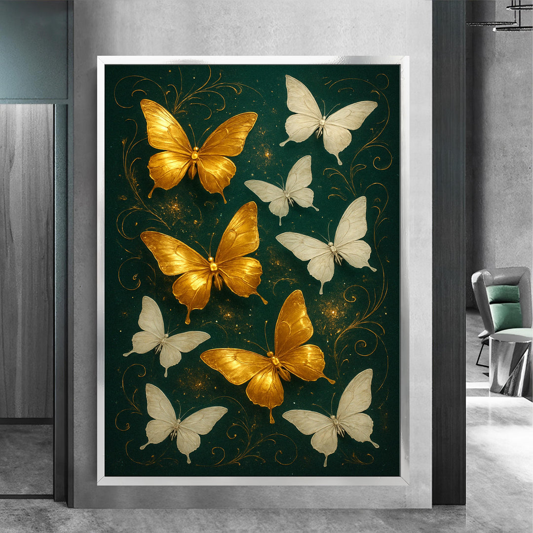 Elegant home decor painting with gold accents and lush green tones
