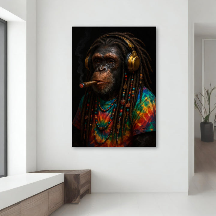 Pop art chimp canvas featuring bright hues and urban flair