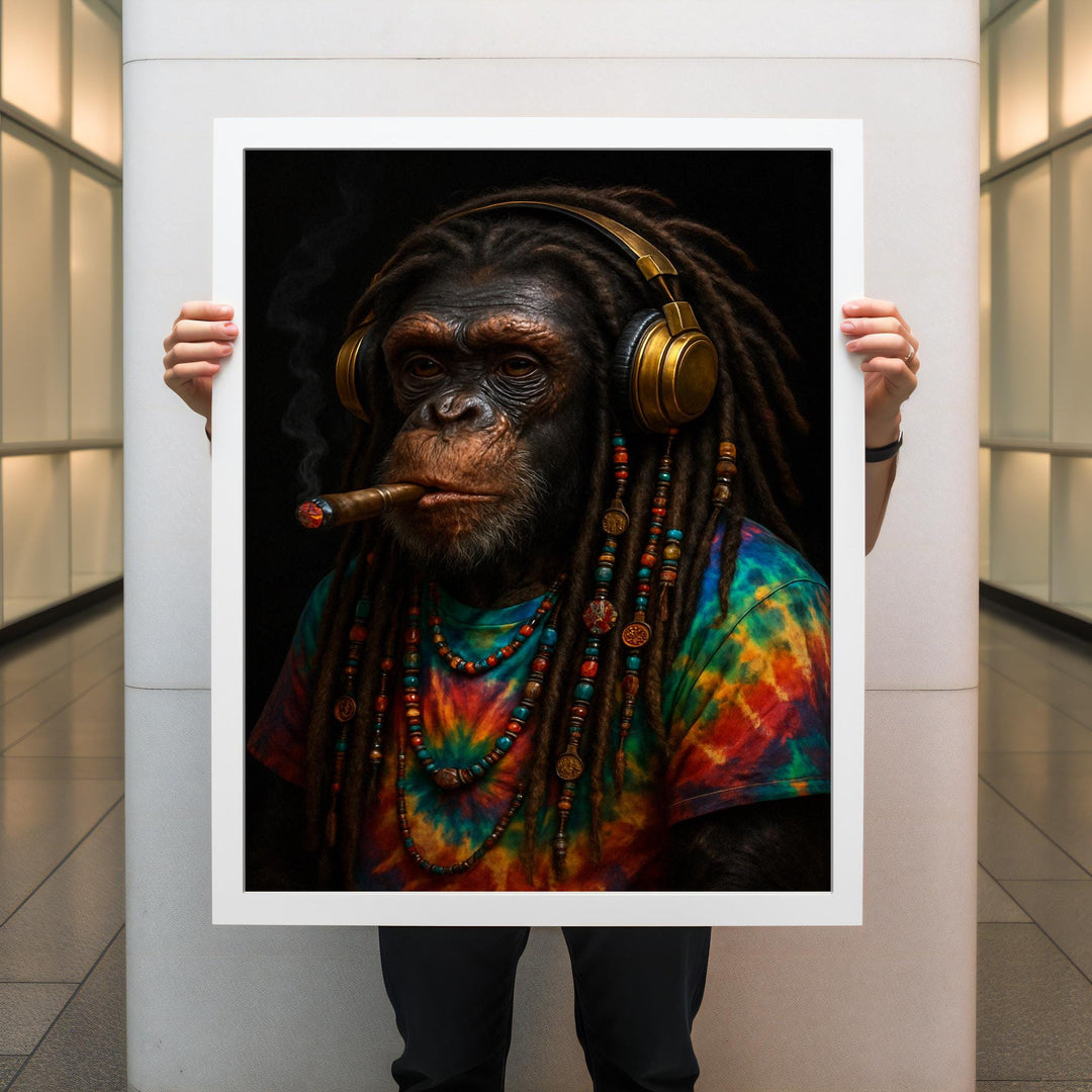Full reggae-inspired chimp portrait on gallery-wrapped canvas