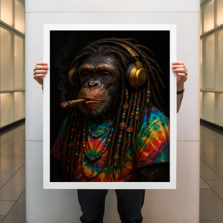 Full reggae-inspired chimp portrait on gallery-wrapped canvas
