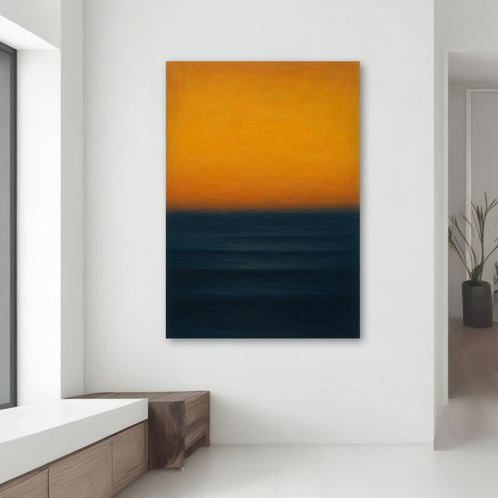 Gallery-ready canvas artwork featuring Rothko-inspired gradient in warm yellows and deep blues