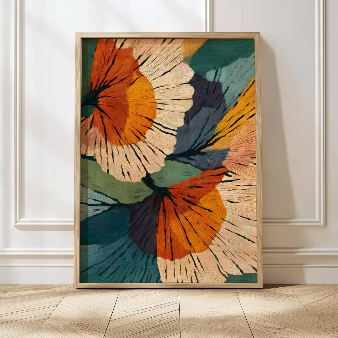 Close-up of abstract petals in botanical wall art for living spaces