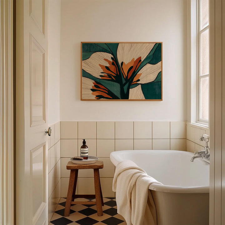 Geometric botanical composition in earthy neutrals for studio decor