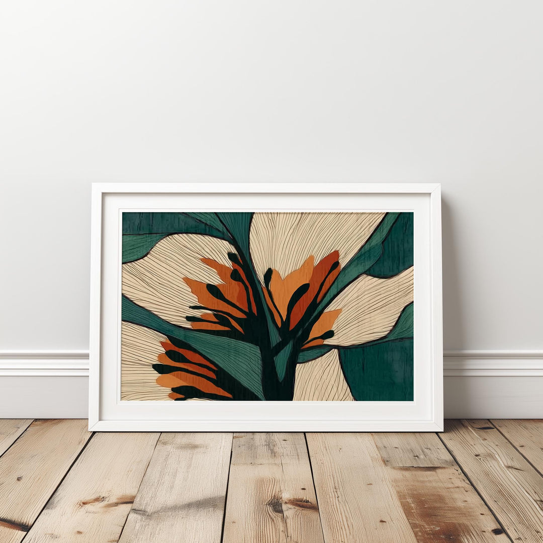 Close-up view of floral abstract wall art showing delicate botanical shapes