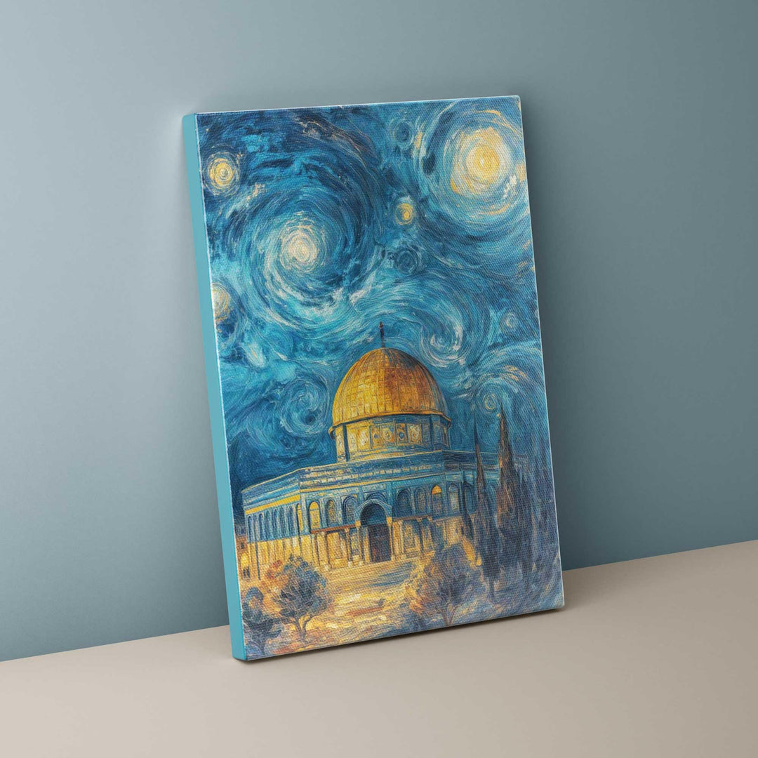 Abstract Islamic art canvas depicting Dome of the Rock under stars