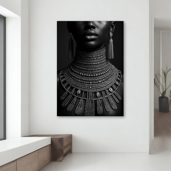 modern home decor canvas with african tribal jewelry portrait