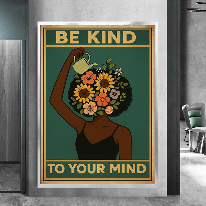 Lifestyle shot of floral head canvas in a home office setting with soft colors