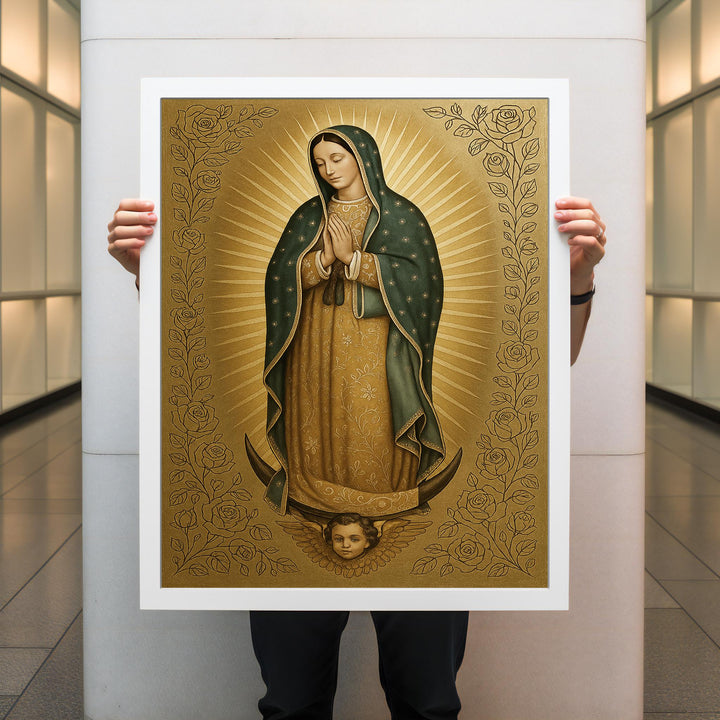 Virgin of Guadalupe religious canvas print on sturdy frame, ready to hang