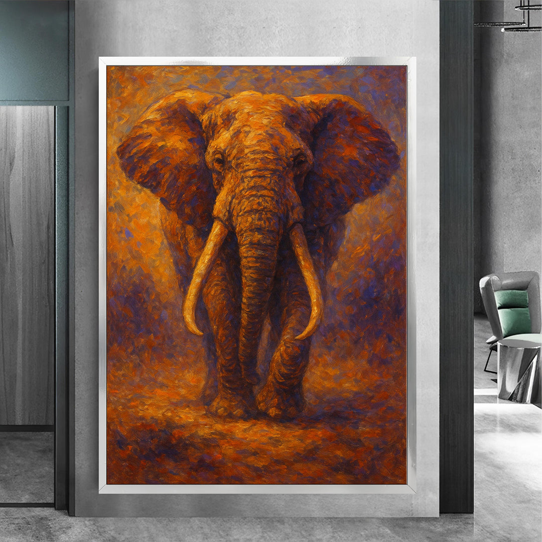 Gallery-wrapped elephant canvas with vibrant color