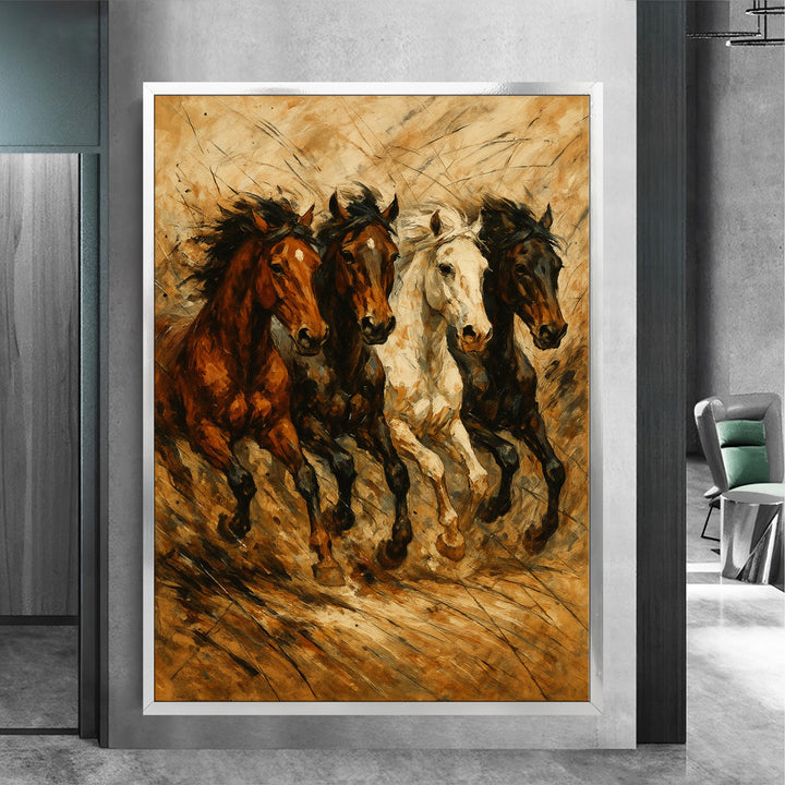 Rustic equestrian scene ready to hang on living room wall