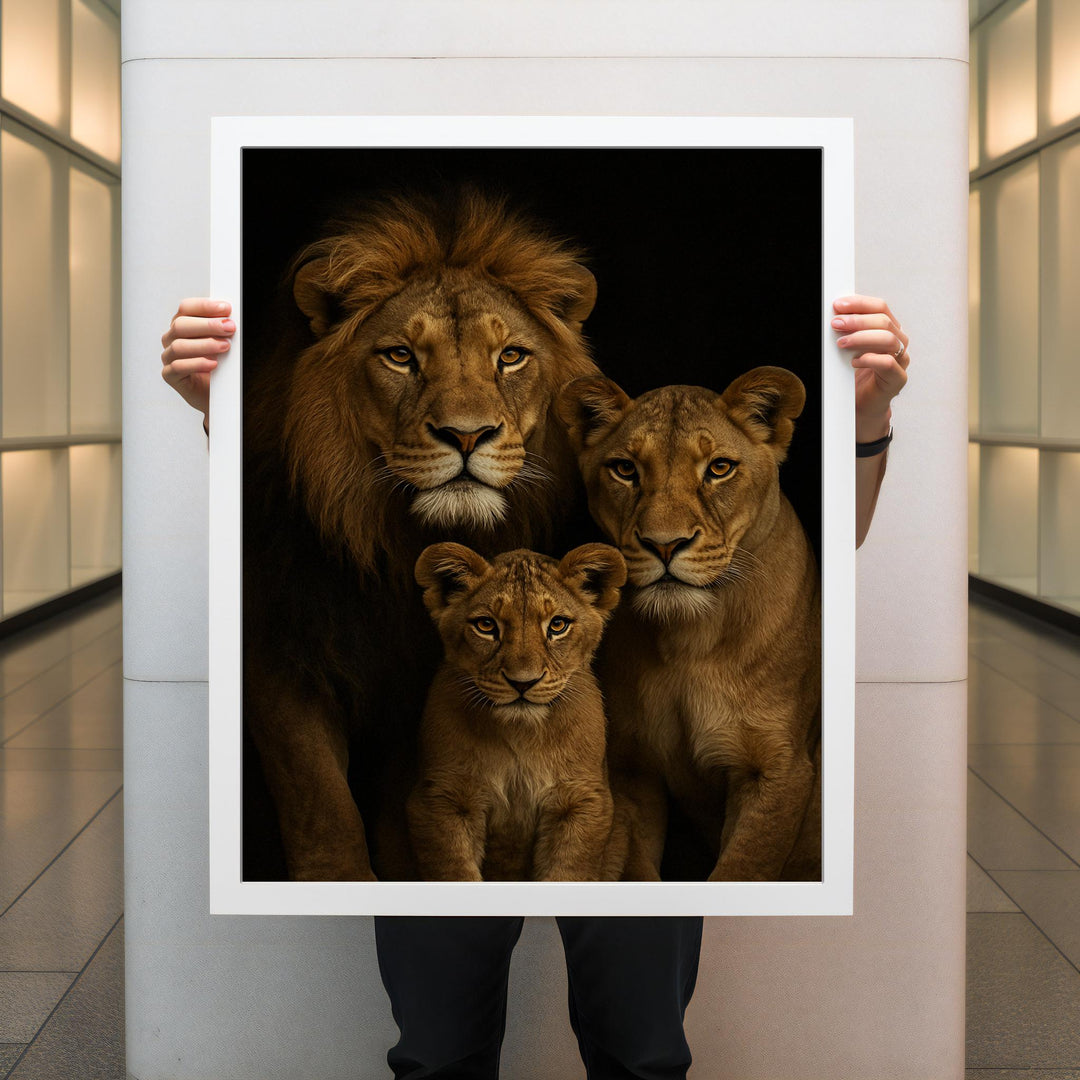 Luxurious animal wall art canvas featuring black lion and gold accents