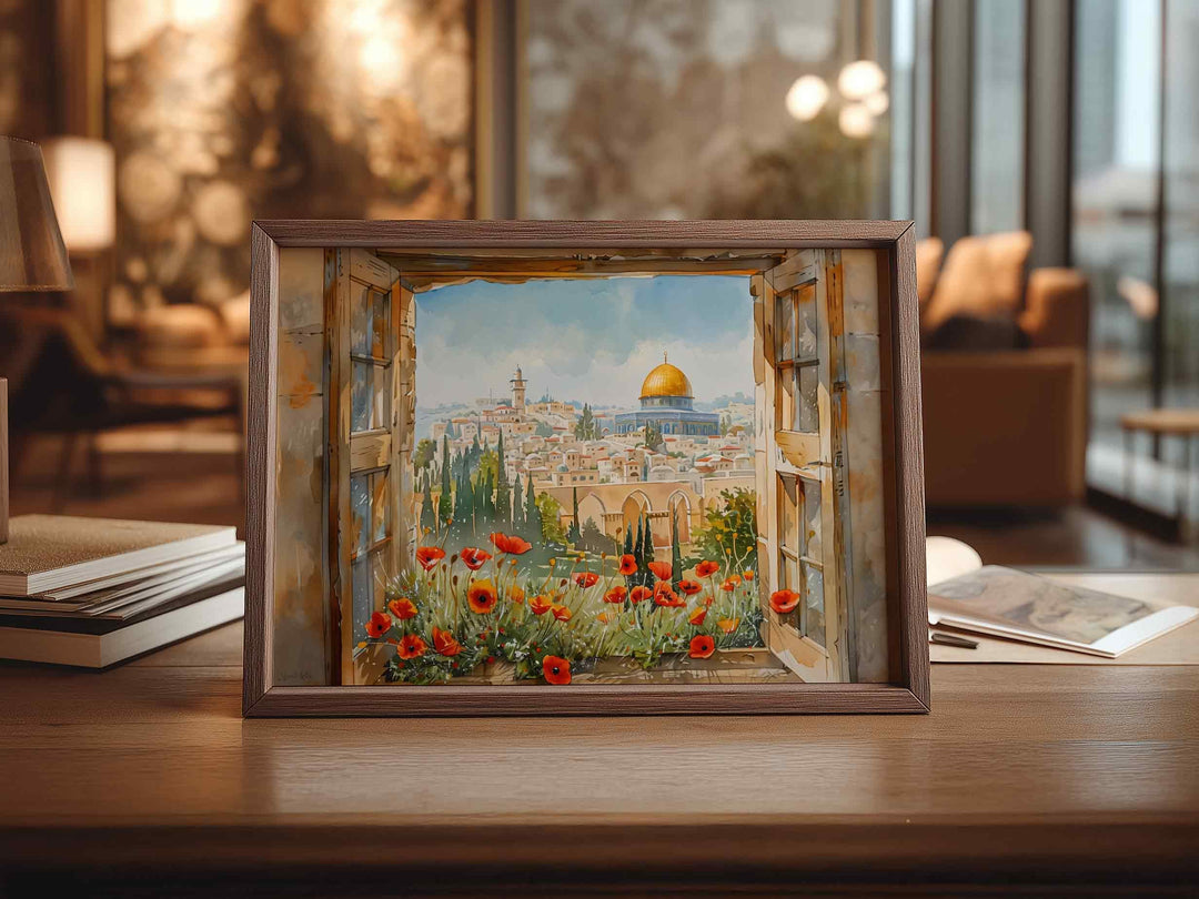 Horizontal Dome of the Rock print with gold accents for walls
