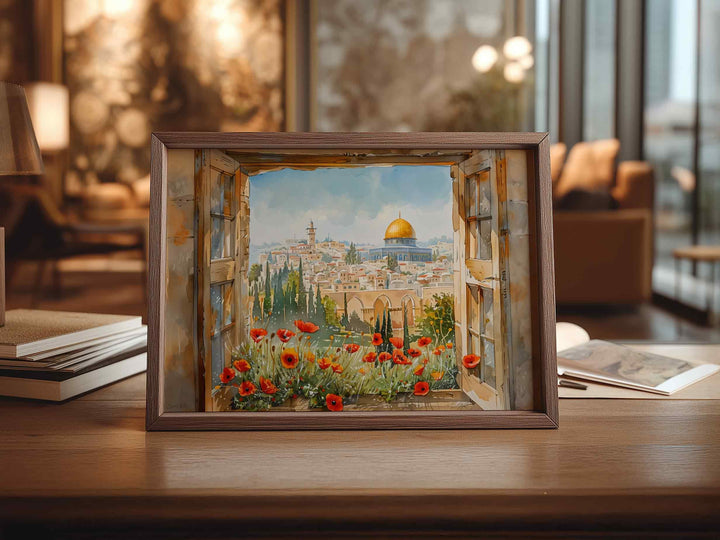 Horizontal Dome of the Rock print with gold accents for walls