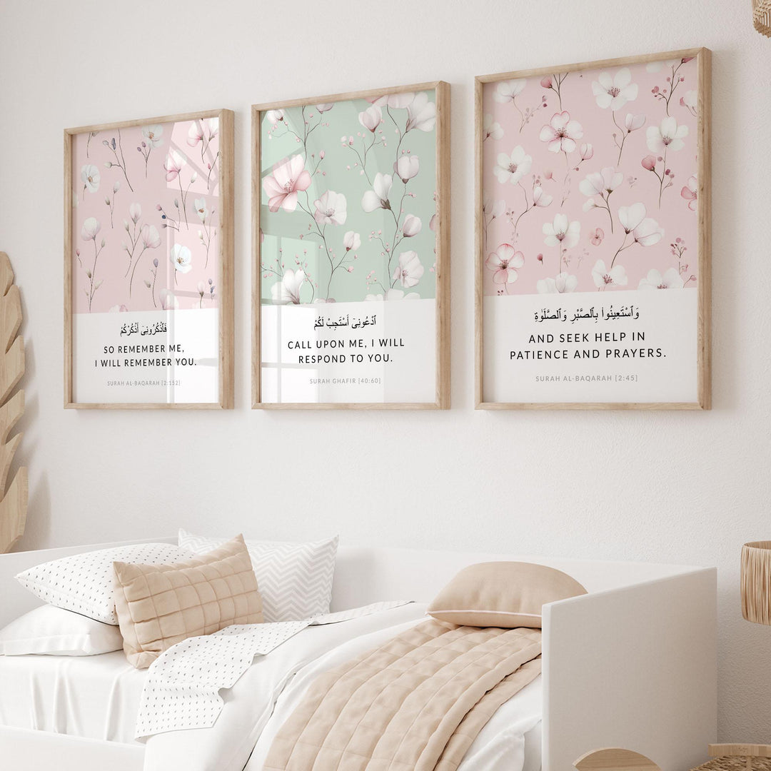 Framing options for the three-piece Islamic wall art set