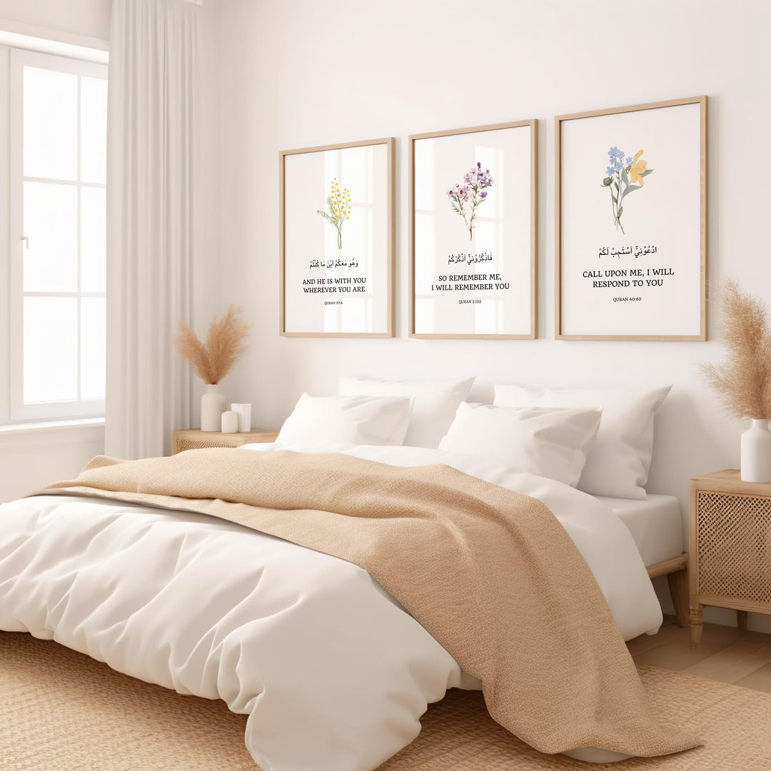 Harmonious trio of Quran quotes wall art for home or office