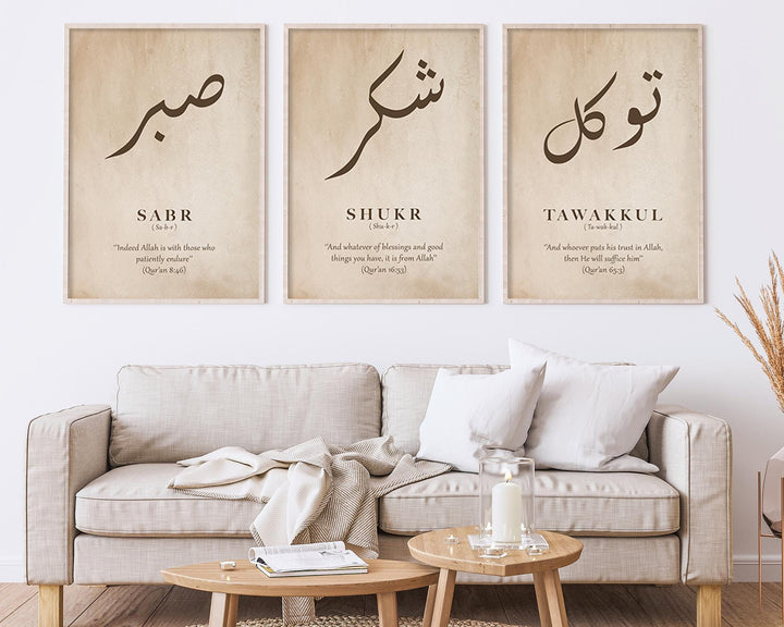 Minimalist wall art trio ready to hang in hallway or bedroom