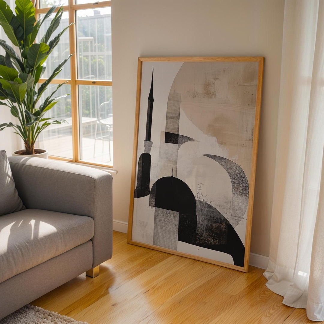 Lifestyle shot showing wall art in a modern living room