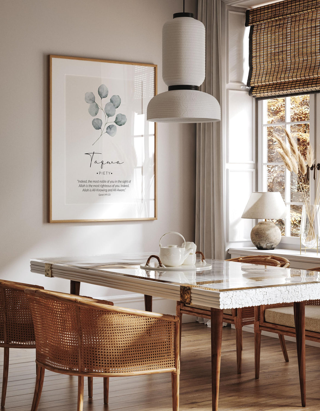 Floral-inspired accents in sage green atop premium Islamic wall art print