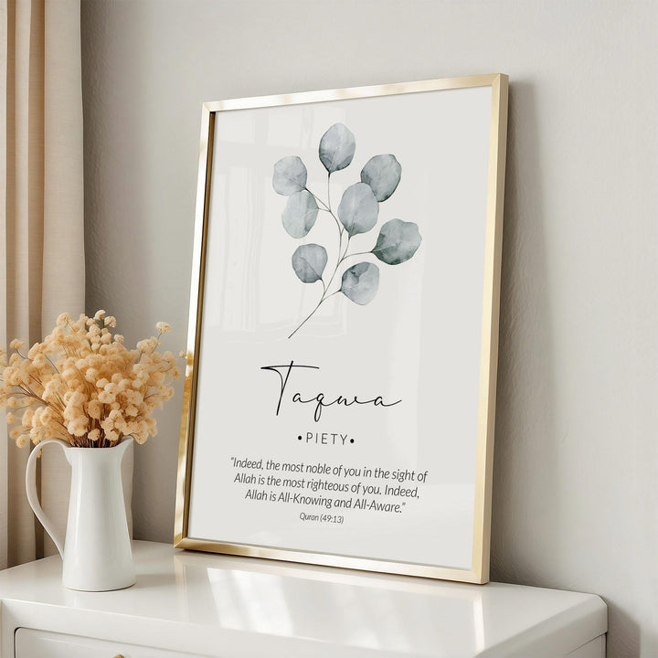 Close-up of elegant Arabic calligraphy in a sage green Islamic art print
