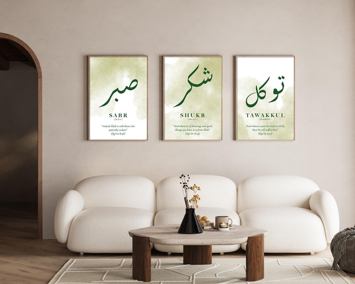 Multiple posters arranged on a wall for cohesive decor
