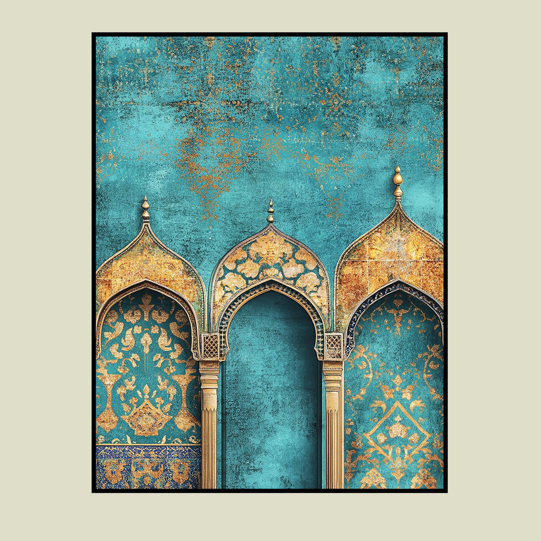 Premium wall art for living room or entryway in turquoise and gold