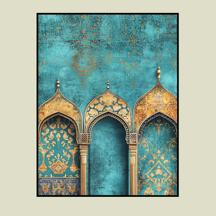 Premium wall art for living room or entryway in turquoise and gold