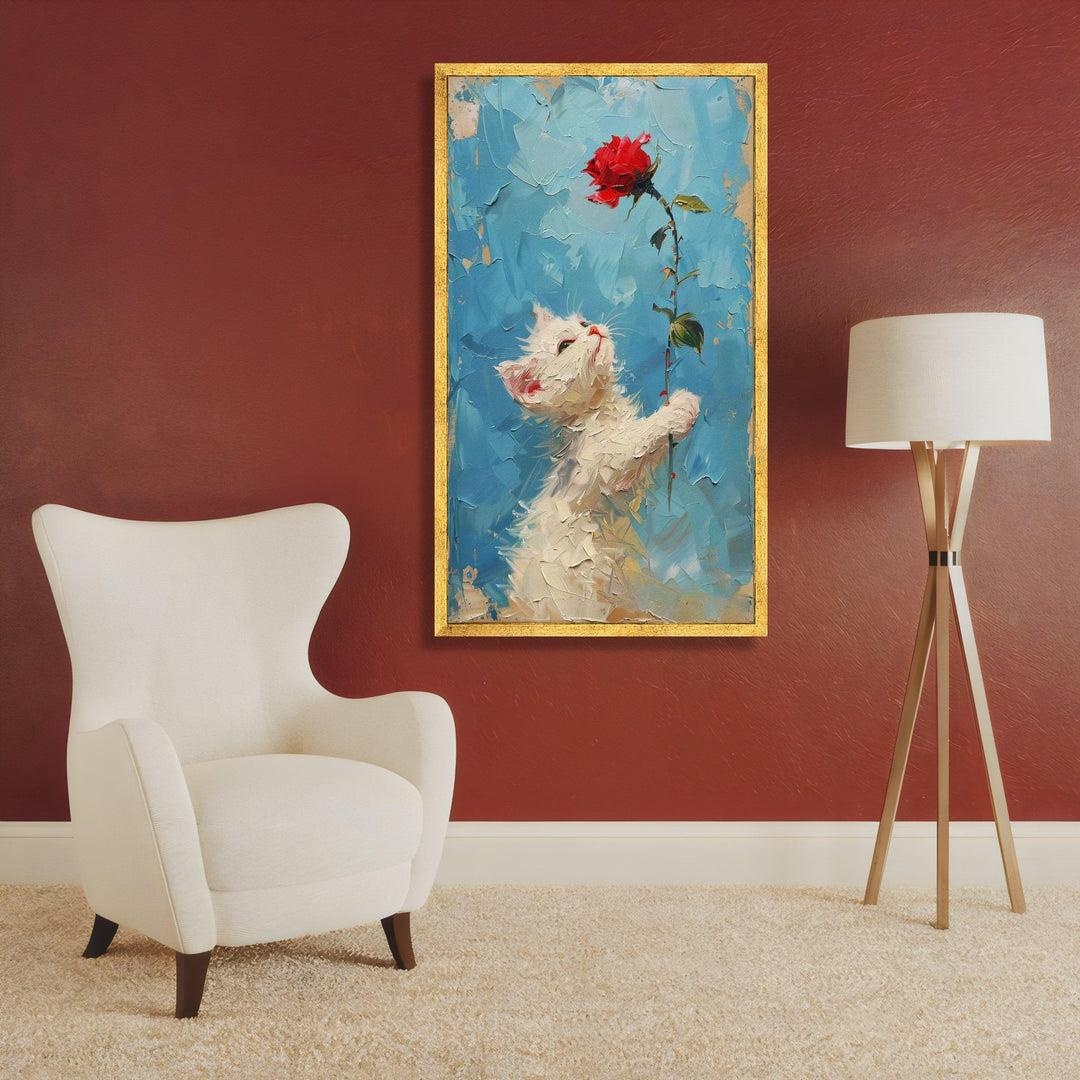 Textured painterly kitten portrait on canvas