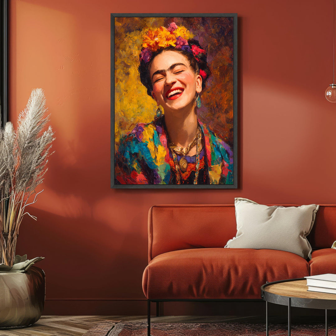 Frida portrait canvas front view displayed as gallery wall art