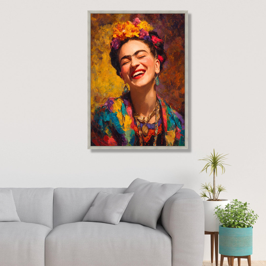 Detail shot of floral accents in Frida-inspired portrait artwork