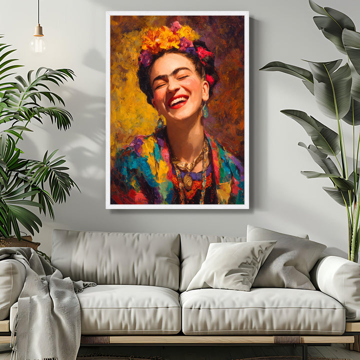 Premium canvas Frida portrait artwork with painterly brush strokes