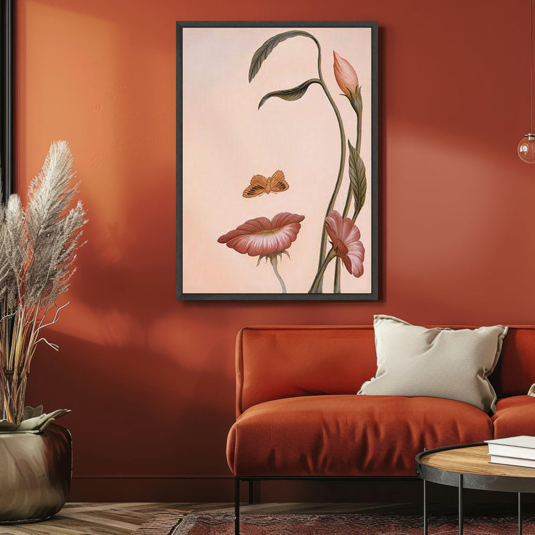 Soft pink petals and butterfly details on premium canvas print