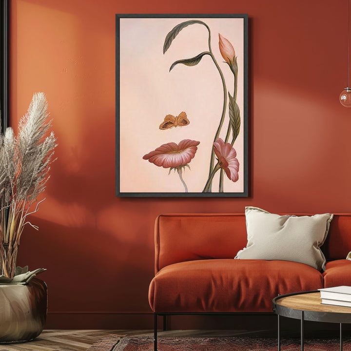 Soft pink petals and butterfly details on premium canvas print