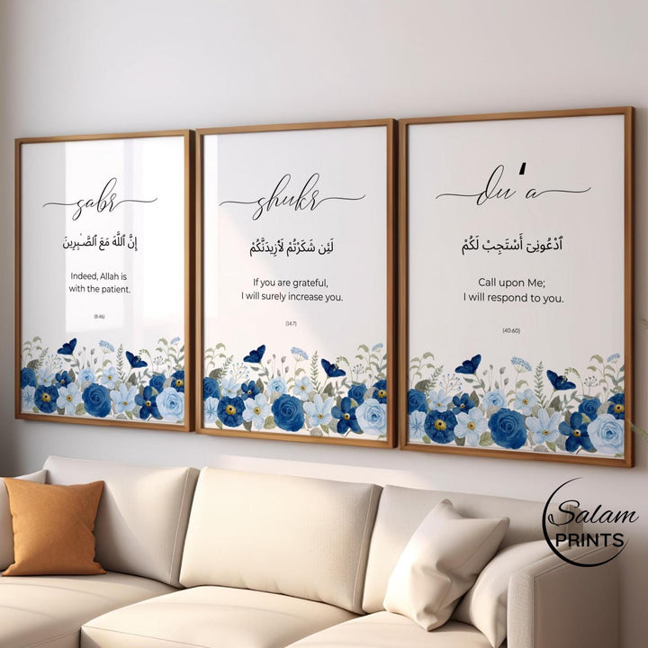 Three-piece Islamic wall art set arranged for wall display