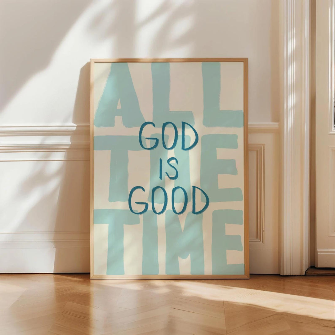 God Is Good All The Time scripture on navy modern wall art