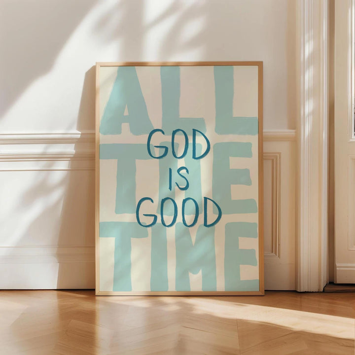 God Is Good All The Time scripture on navy modern wall art