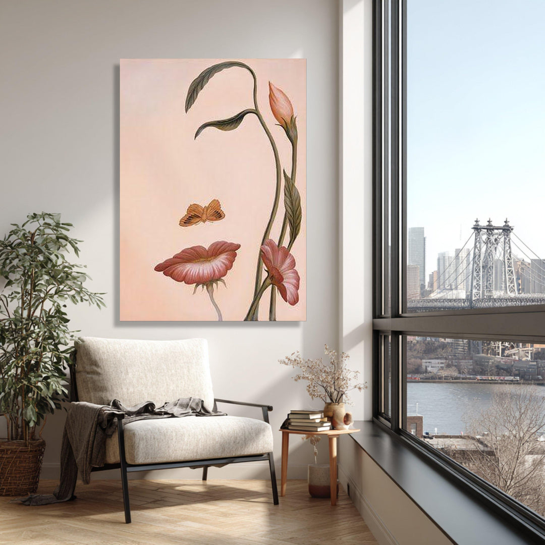 Elegant pink flower and butterfly canvas art for sophisticated home decor