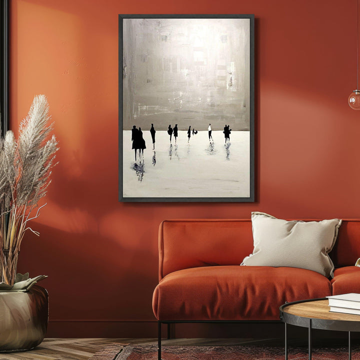 Gallery-wrapped minimalist canvas featuring abstract people silhouettes