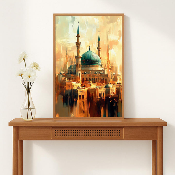 Oil painting-inspired wall decor of Al Masjid an Nabawi on premium canvas