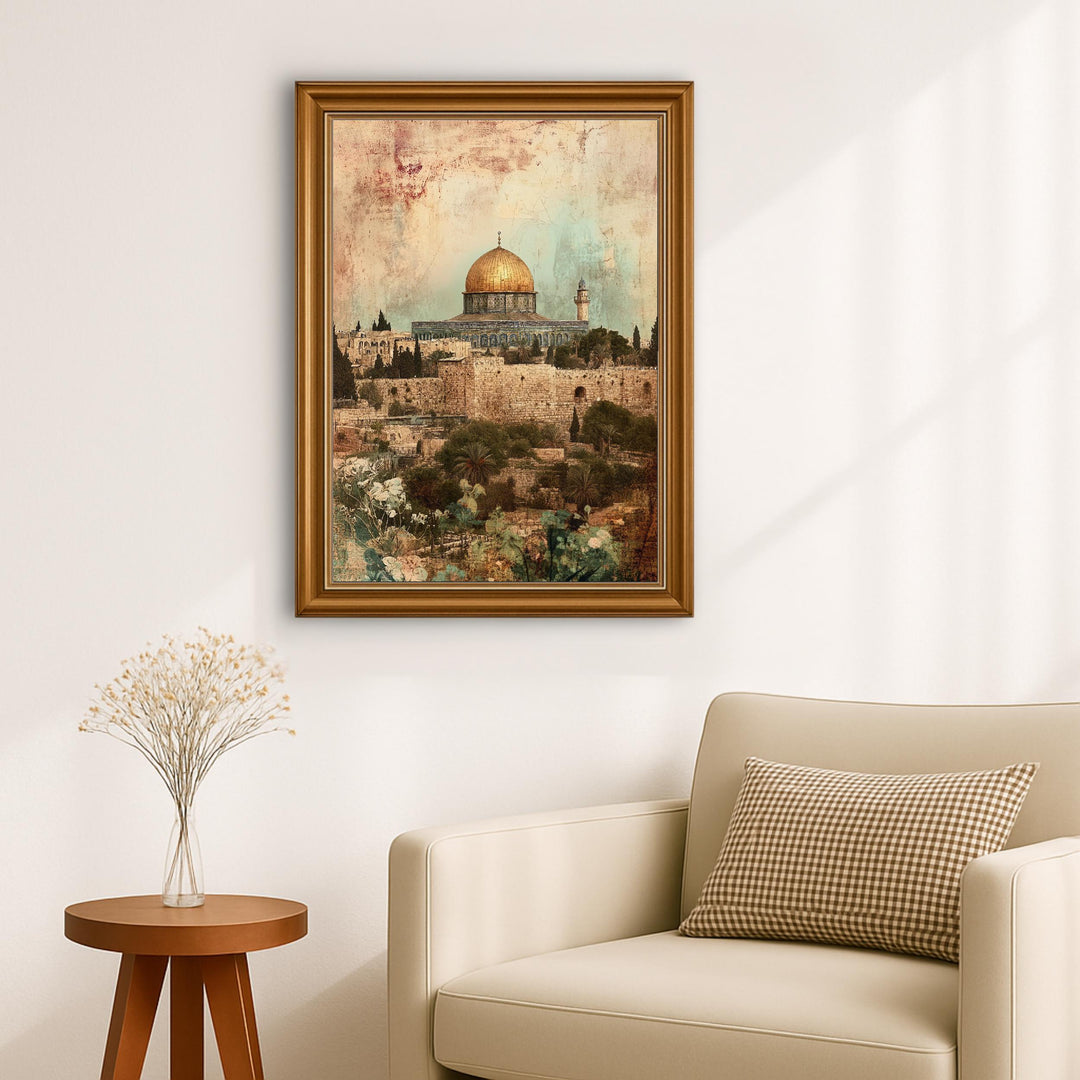 Ornate arches and domed skyline in wall art featuring Al-Aqsa