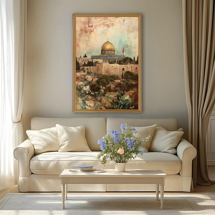 Muted color Jerusalem mosque wall art for living spaces