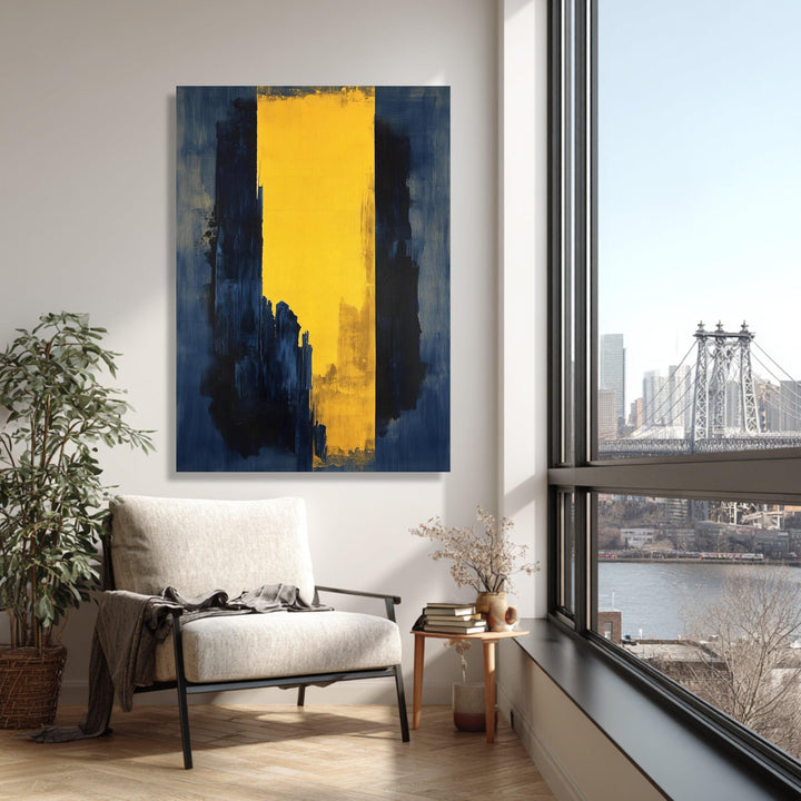 Vibrant navy blue and yellow abstract art for living spaces