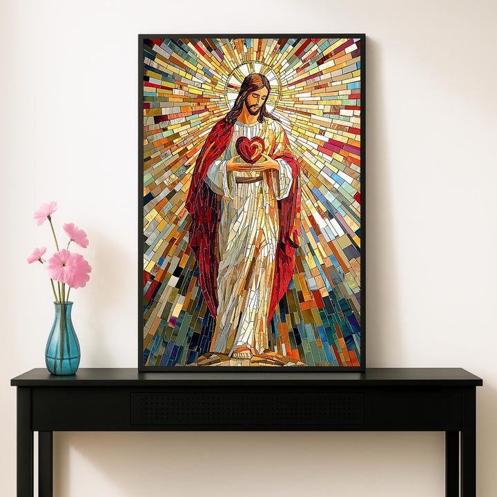 Detail of the Sacred Heart and halo mosaic elements highlighting color depth and craftsmanship
