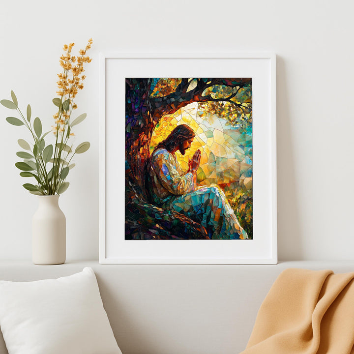 Vertical crop showing figure of Jesus and vivid color transitions